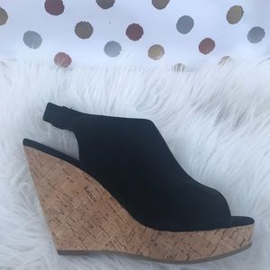 Sling Back Peep toe Mules Wedges- Black Sueded